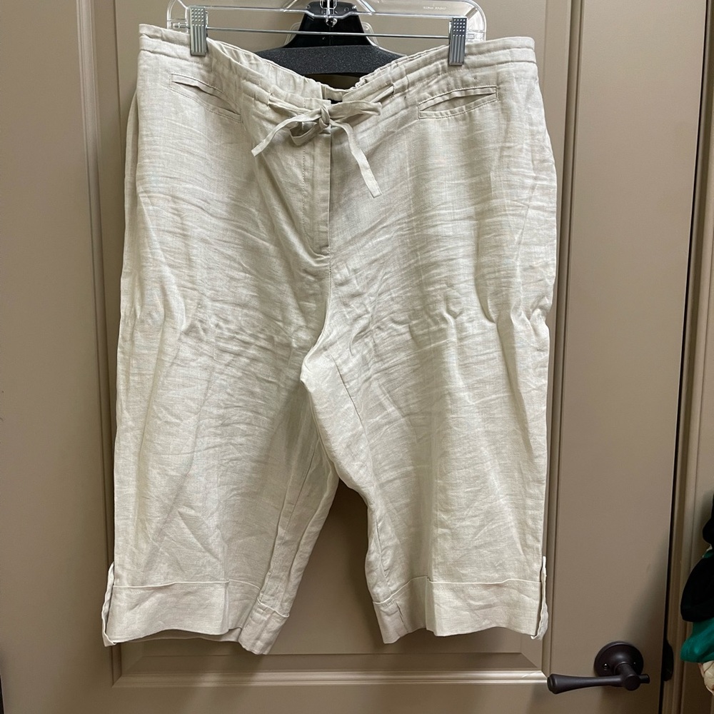 Beige, linen crop pants